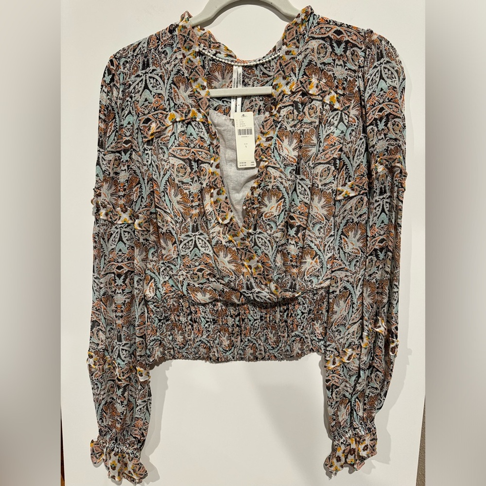Anthropologie Printed Raffle Blouse Size S